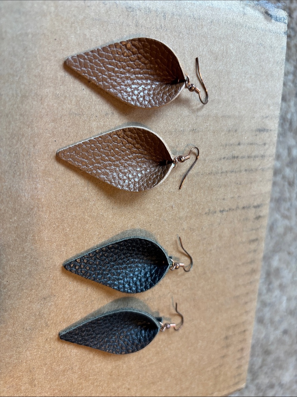Leather Teardrop Earrings - Brown and Black